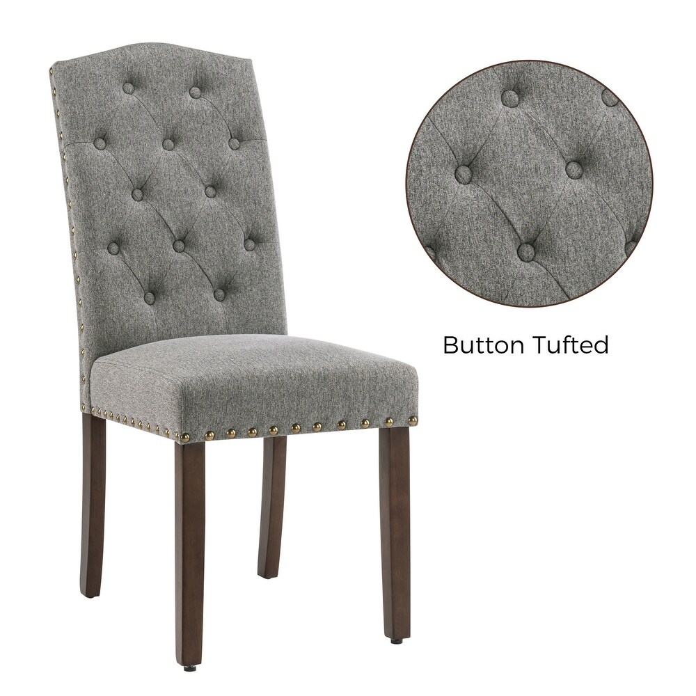 Fabric Upholstered Tufted Dining Chairs with Nailhead Trim Set of 4