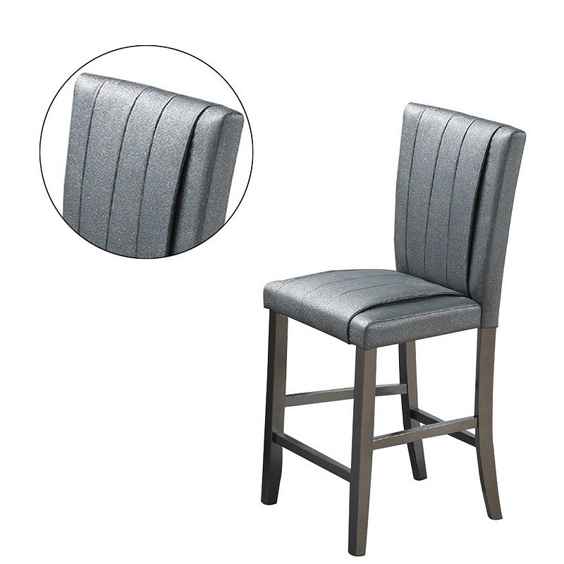 Pleated Design Fabric Counter Height Chair with Shimmery Details， Gray