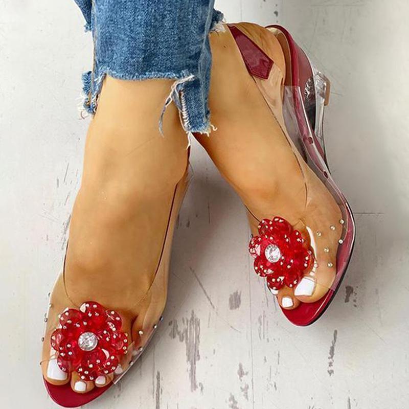 Studded Flower Design Transparent Sandals