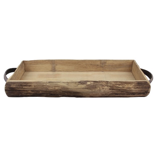 Wooden Bark Tray With Metal Handles Brown Stonebriar Collection