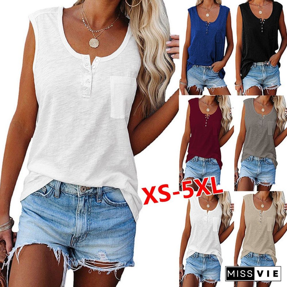 Summe New Fashion Women's Solid Color T-Shirts Casual Sleeveless Tops Loose Plus Size Tank Tops Soft and Comfortable Thin Top XS-5XL