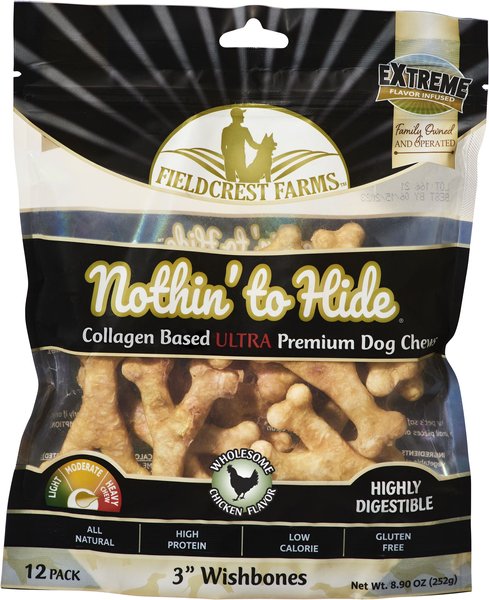 Fieldcrest Farms Nothin To Hide 3-in Ultra Wishbone Chicken Dog Treats， 12 count