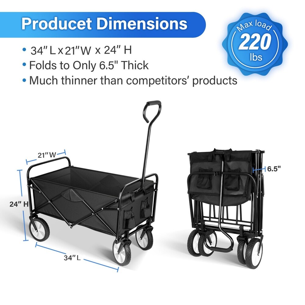 Foldable Utility Wagons Folding Cart 200 lbs Capacity for Outdoor Use