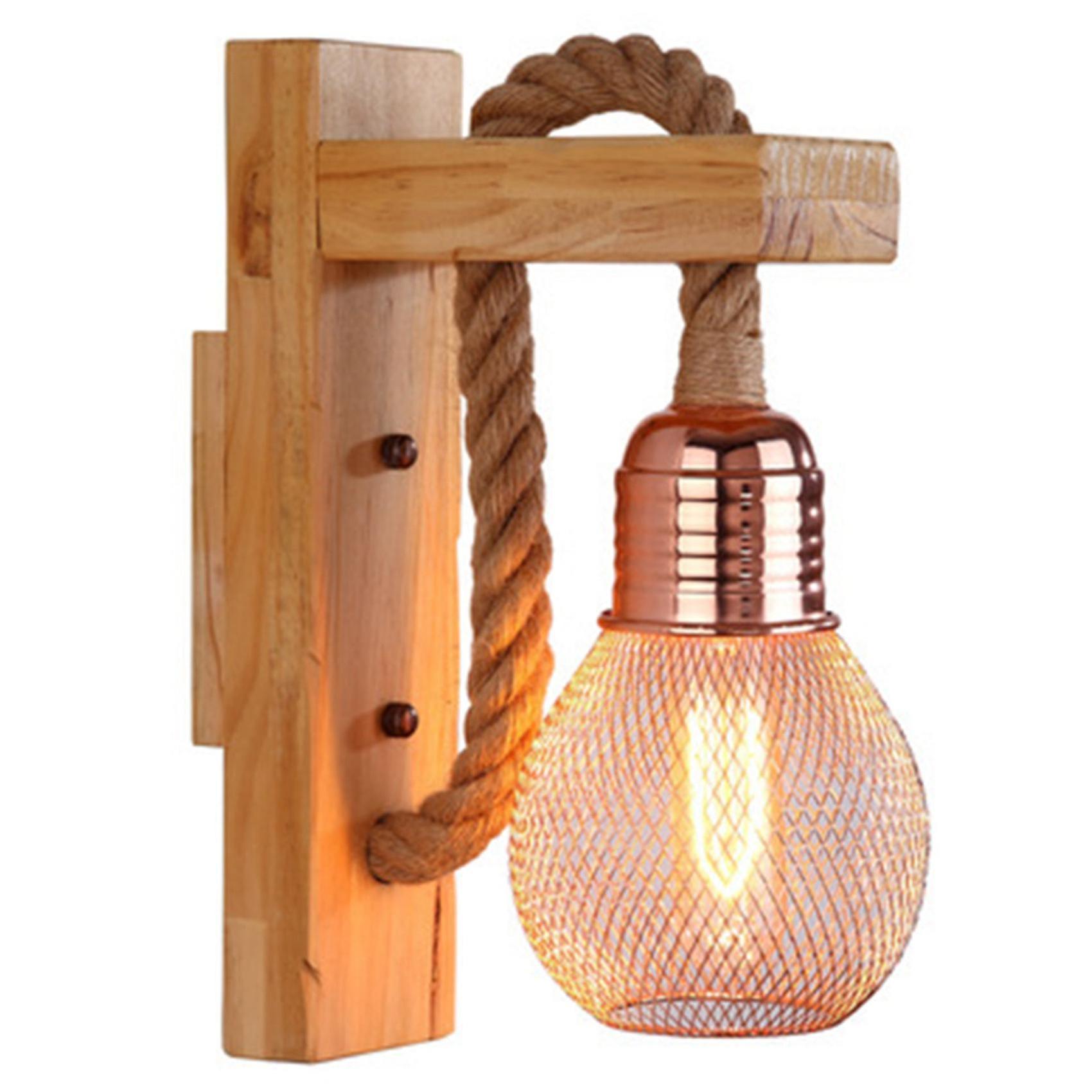 Wood Hemp Rope Wall Lamps Luminaire Industrial Decor-rose Gold