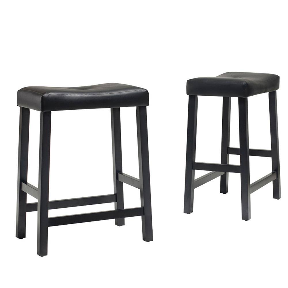 CROSLEY FURNITURE Upholstered 24 in. Black Saddle Seat Bar Stool With Black Cushion (Set Of Two) CF500224-BK