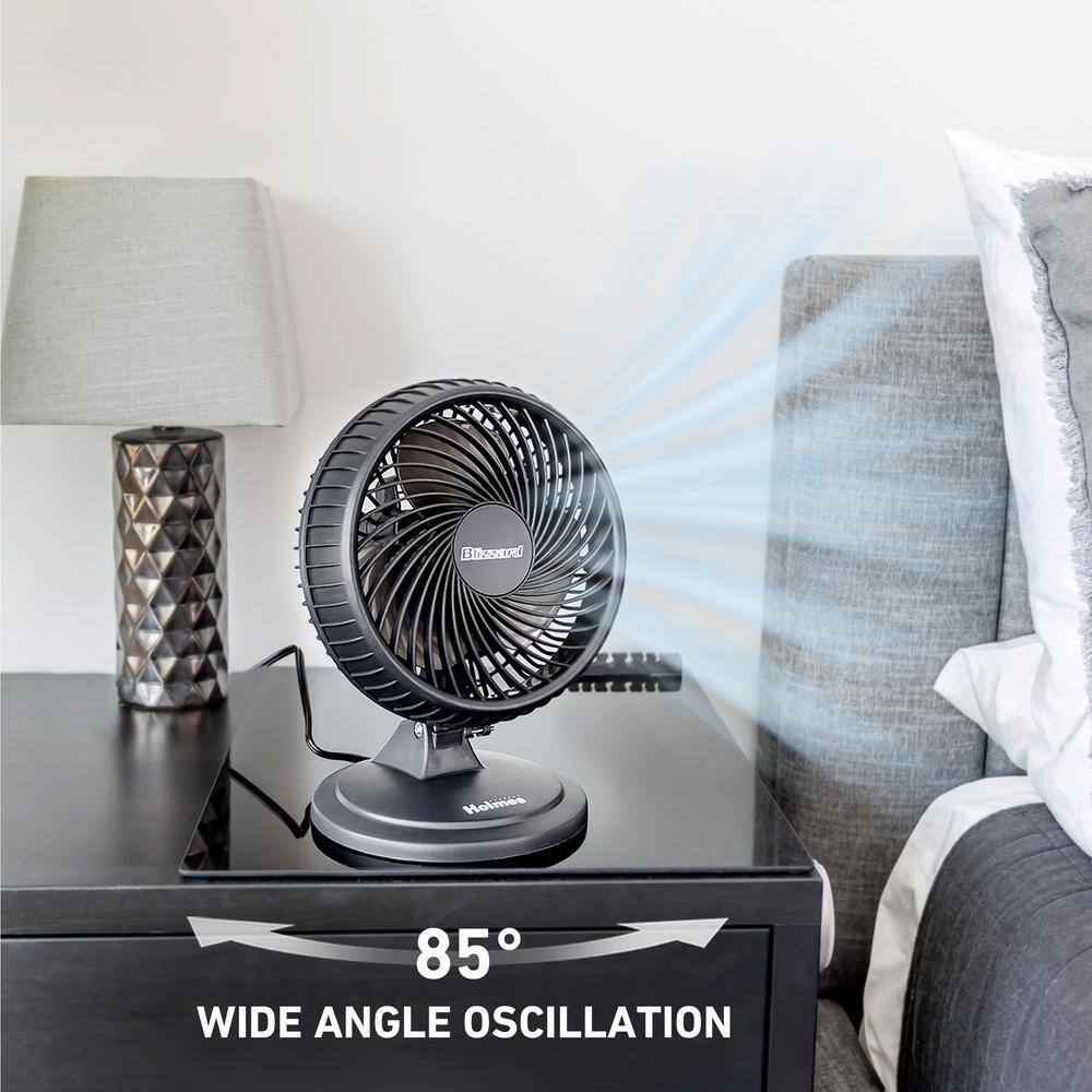 Holmes Blizzard 7 in. 2 Speed Oscillation Desk Fan Black with Adjustable Head Tilt 17039