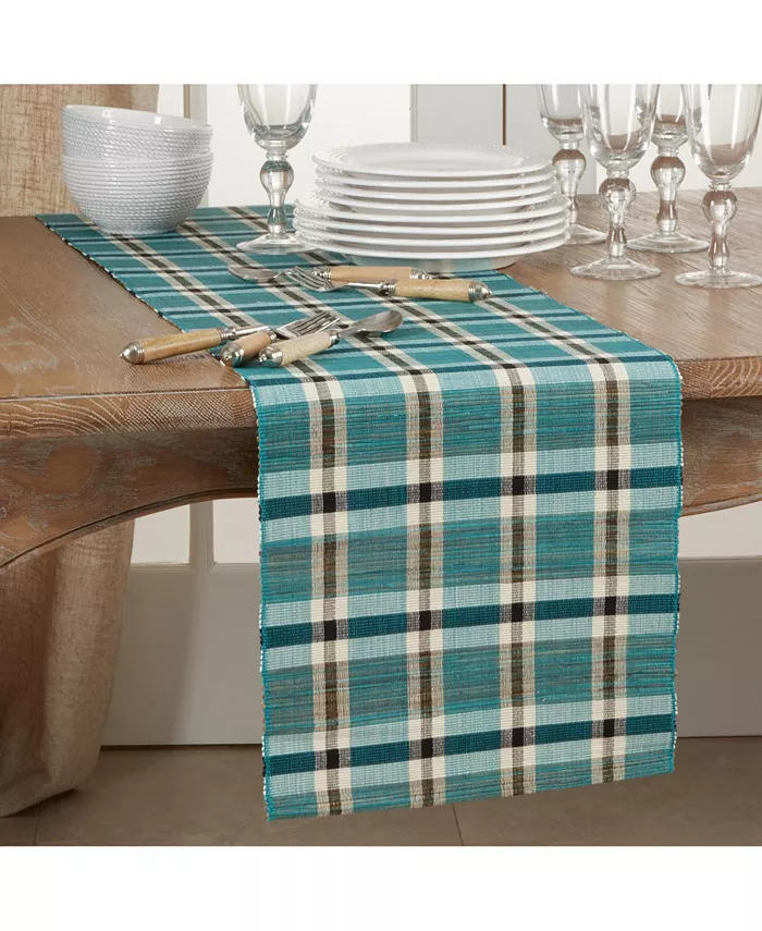 Saro Lifestyle Plaid Woven Water Hyacinth Table Runner