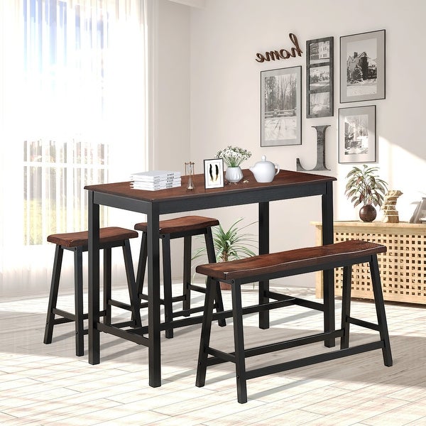 4 PCS Solid Wood Dining Table Set Counter Height Dining Furniture