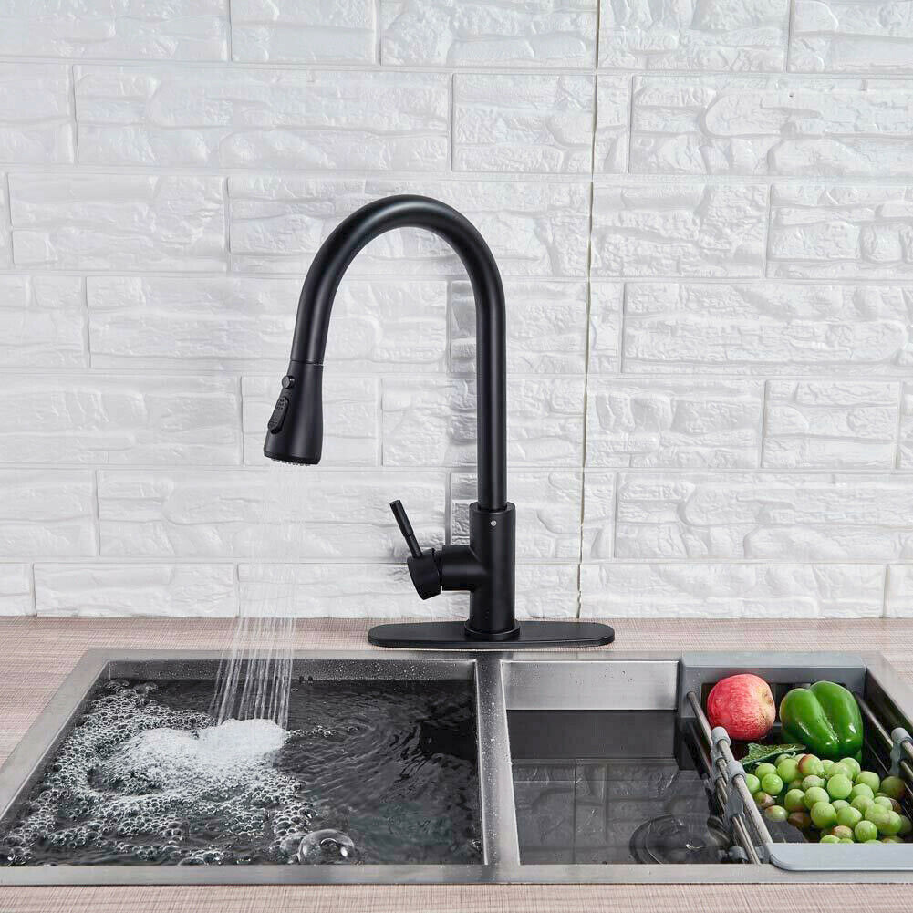 Senlesen Matte Black Kitchen Sink Faucet Pull Out Sprayer 360 Rotation with Cover