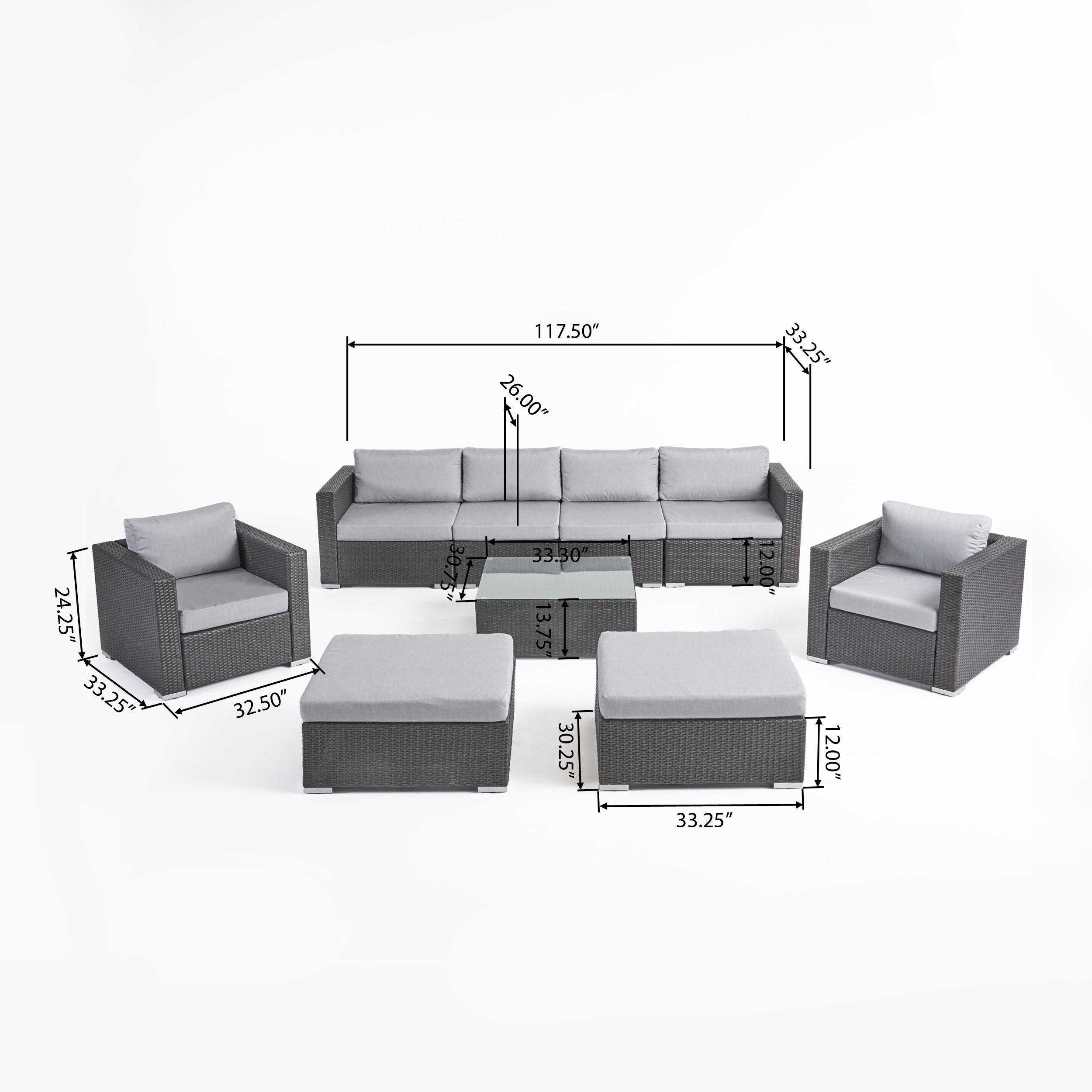 Kyra Outdoor 6 Seater Wicker Modular Sectional Sofa Set with Sunbrella Cushions