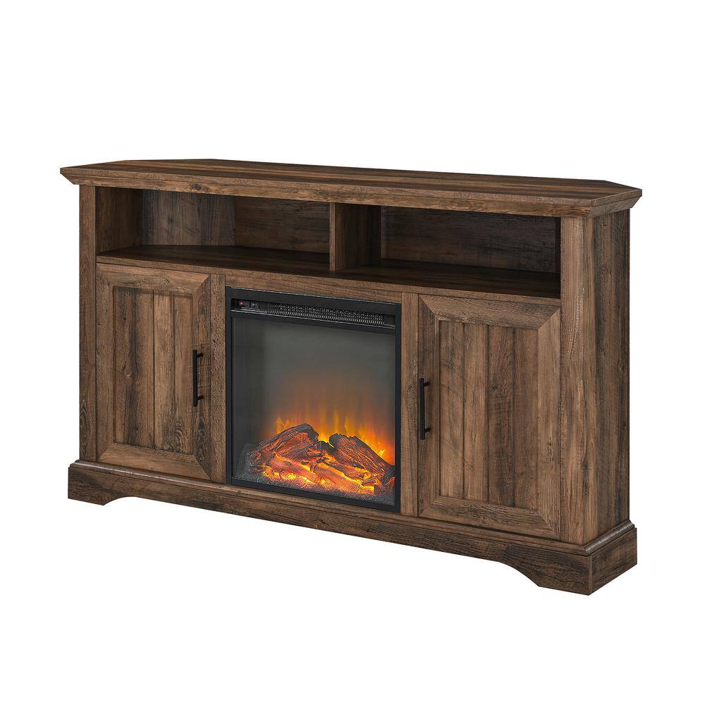 Welwick Designs 54 in. Reclaimed Barnwood Transitional Grooved Door Fireplace TV Stand Fits TVs up to 60 in. HD9077