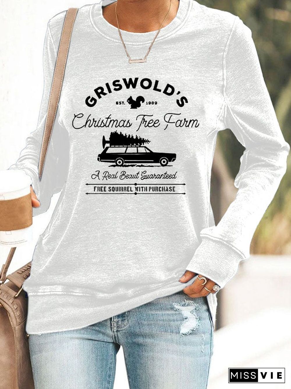 Women's Christmas Griswold Co Christmas Tree Farm Printed Sweatshirt