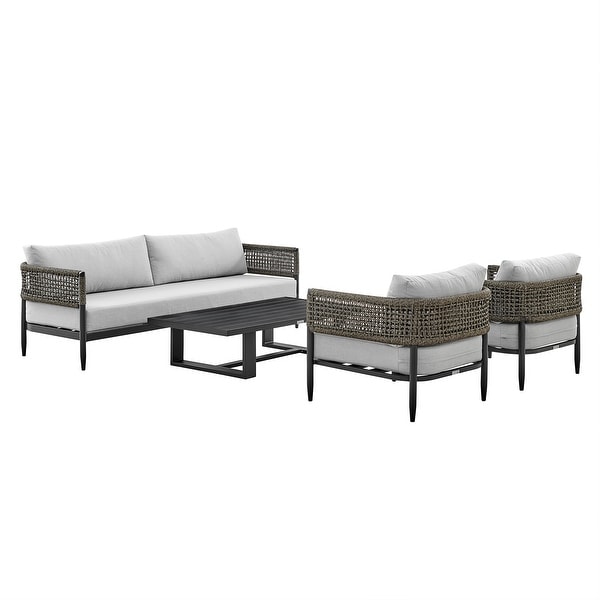 Felicia Black Aluminum and Rope Outdoor Patio 4Piece Sofa Chat Set