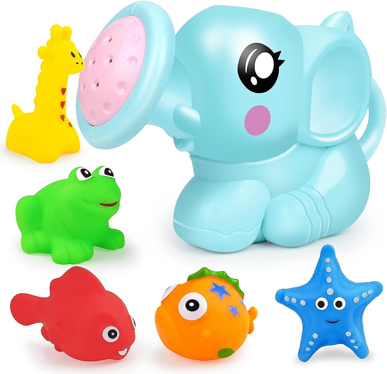 Bath Toys For Toddlers 1 2 3 Years Old -toddler Elephant Watering Can Set For Bathtub Toy Water Can With 5 Pieces Soft Animals Models (elephant Water