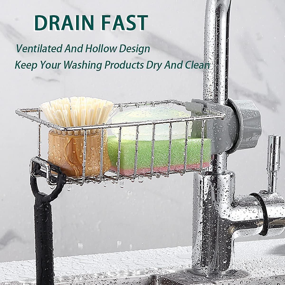 Kitchen Faucet Rack Sponge Holder Sink Caddy Organizer Hanging Caddy Drainer Rack Stainless Steel Storage Rack For Sponge，soap， Brush，towel Bathroom S