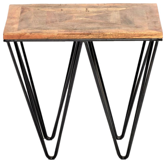 20 quotSquare Wood Table Top Cast Iron Base Rustic Industrial Side Table   Industrial   Side Tables And End Tables   by Sideboards and Things  Houzz