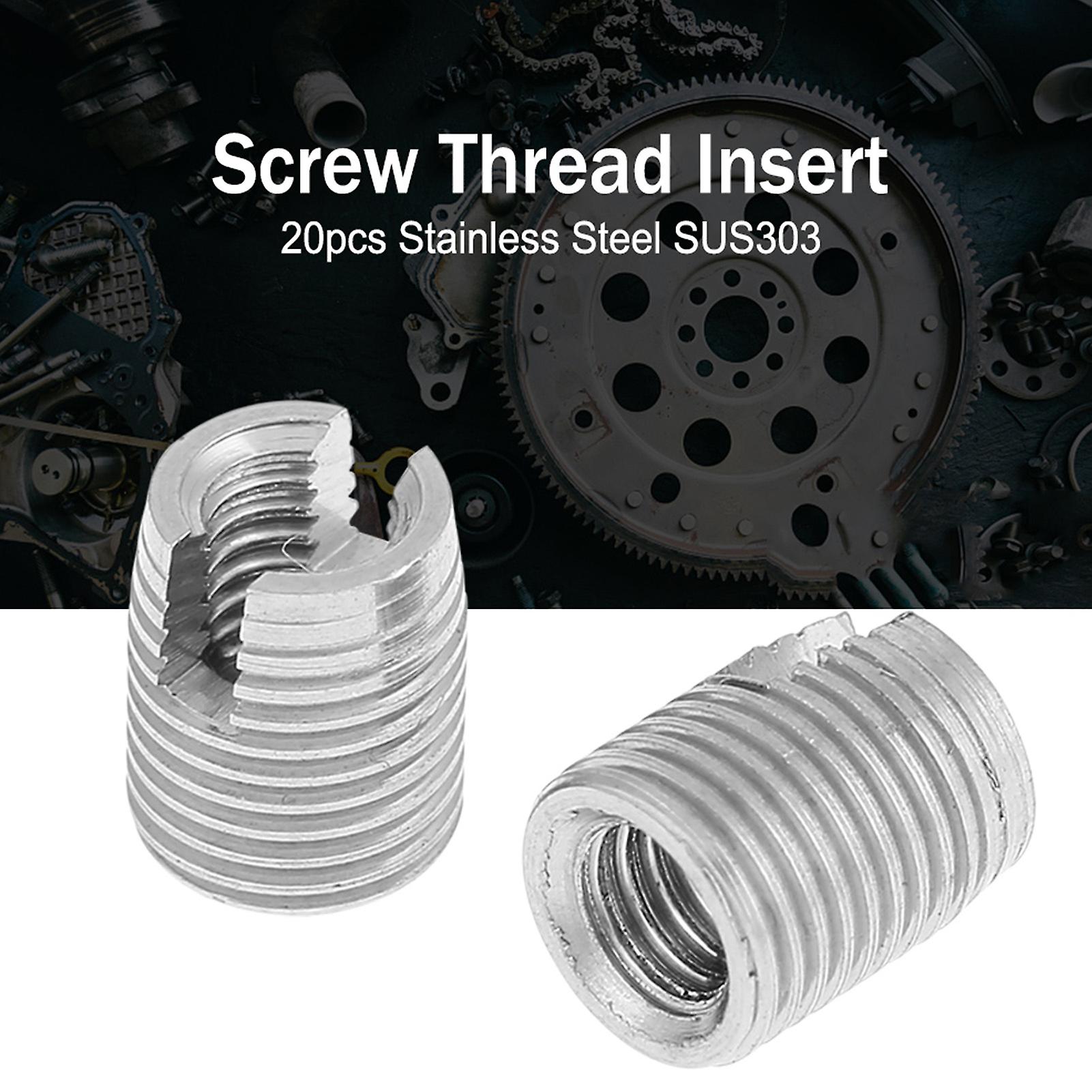 20pcs 303 Stainless Steel Self Tapping Thread Insert Screw Bushing Slotted Wire Thread Repair Insert