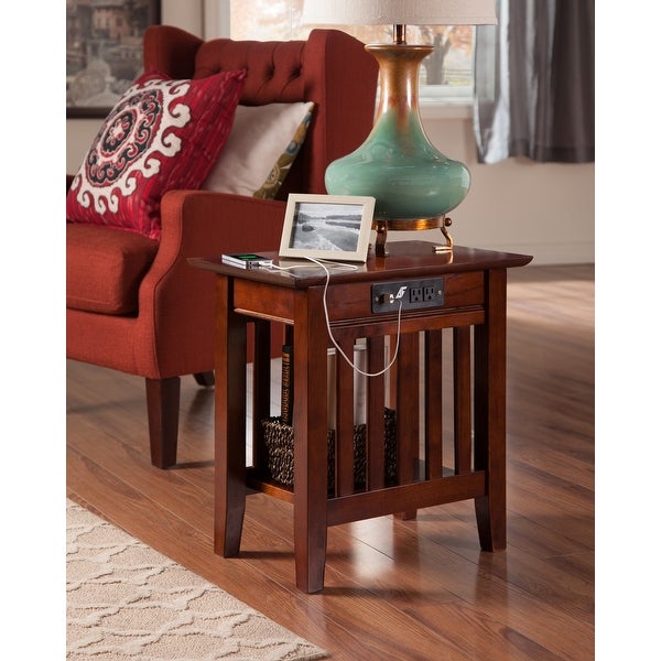 Mission Solid Wood Side Table with USB Charger Set of 2