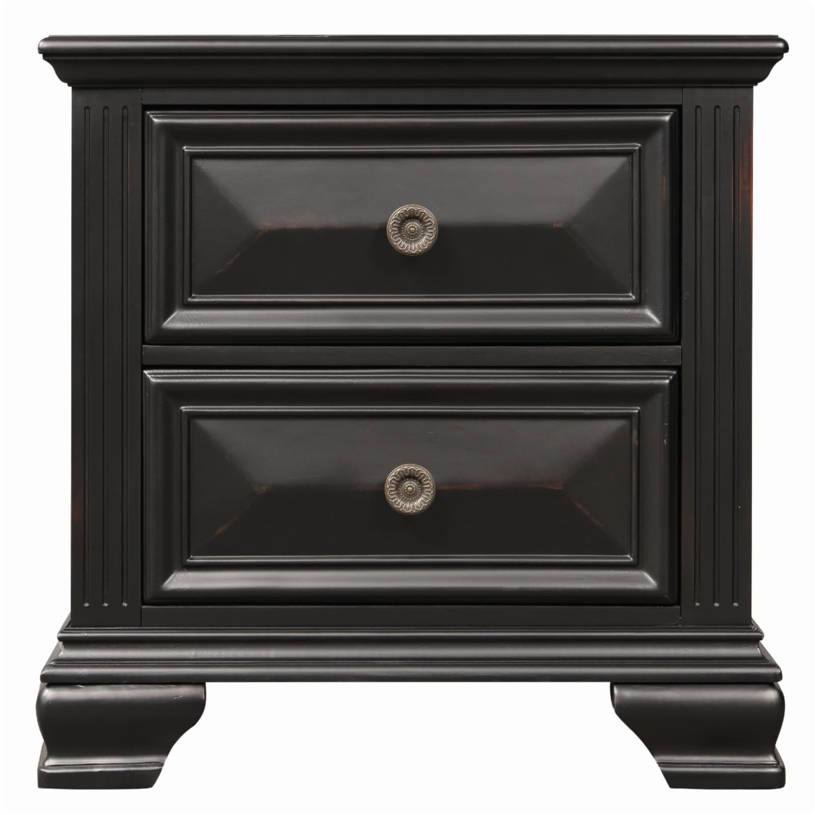 Roundhill Furniture Renova Vintage Black 2-Drawer Nightstand