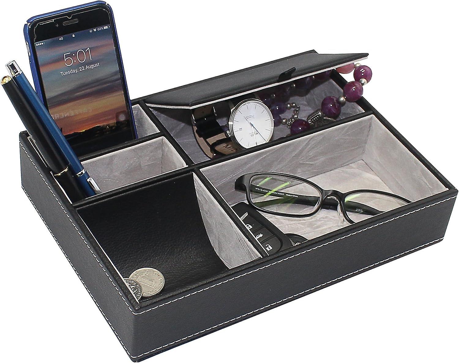 Artmusekits Maggift Faux Leather Valet Tray， Men's Dresser Top Organizer
