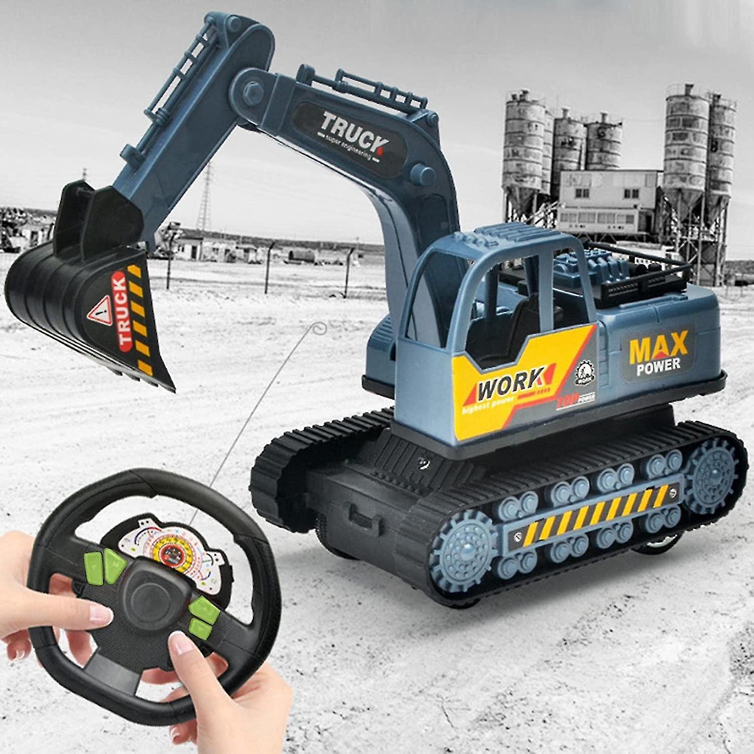 Electric Two way Remote Control Excavator Toy， Rechargeable Building Excavator Toys With Simulation Light Sounds