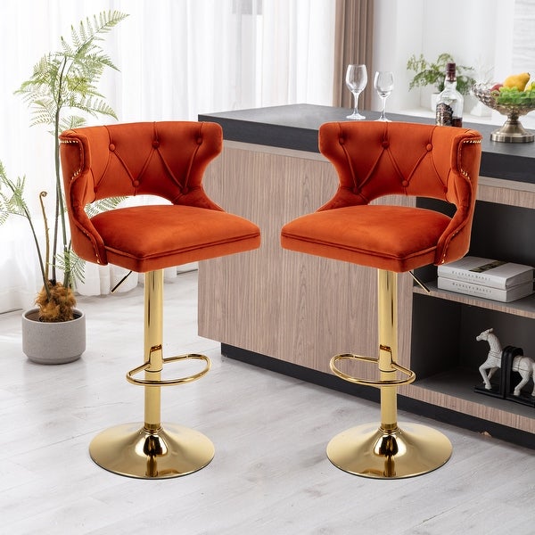 Bar Stools and Back And Footrest Counter Height Dining Chairs 2Pcs/Set