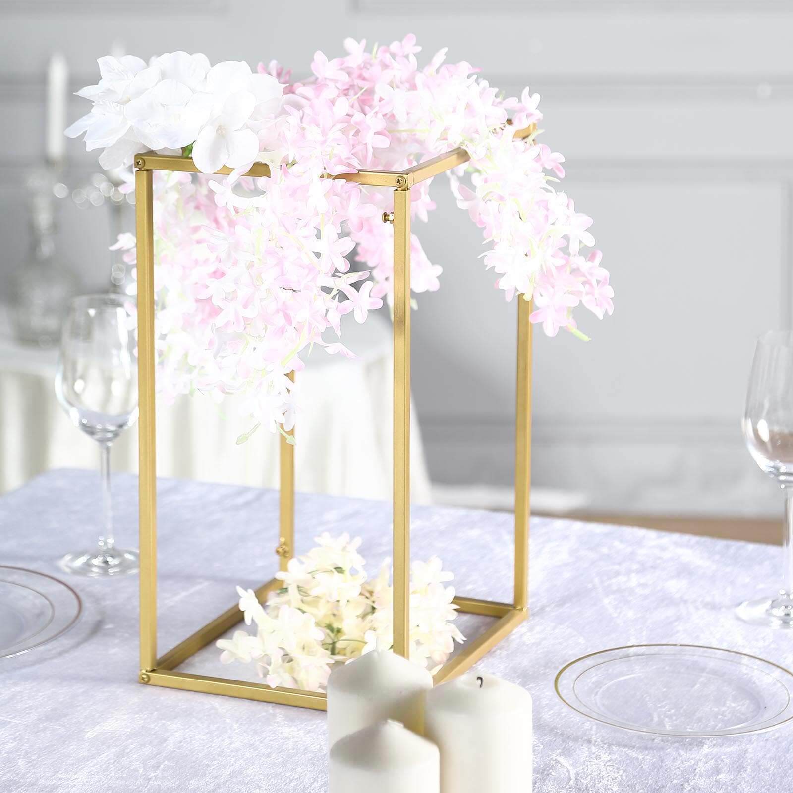 2 Pack Rectangular Gold Metal Wedding Flower Stand, Geometric Column Frame Centerpiece 16