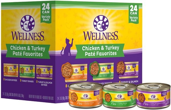 Wellness Chicken and Turkey Pate Favorites Canned Cat Food， 3-oz， case of 24