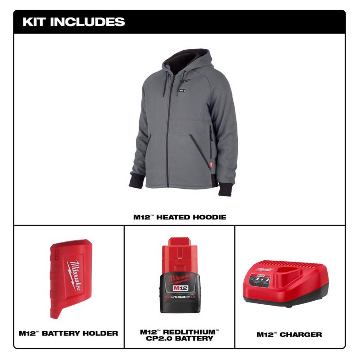 MW M12 XL Long Sleeve Men\u0027s Full-Zip Heated Hoodie Kit Gray