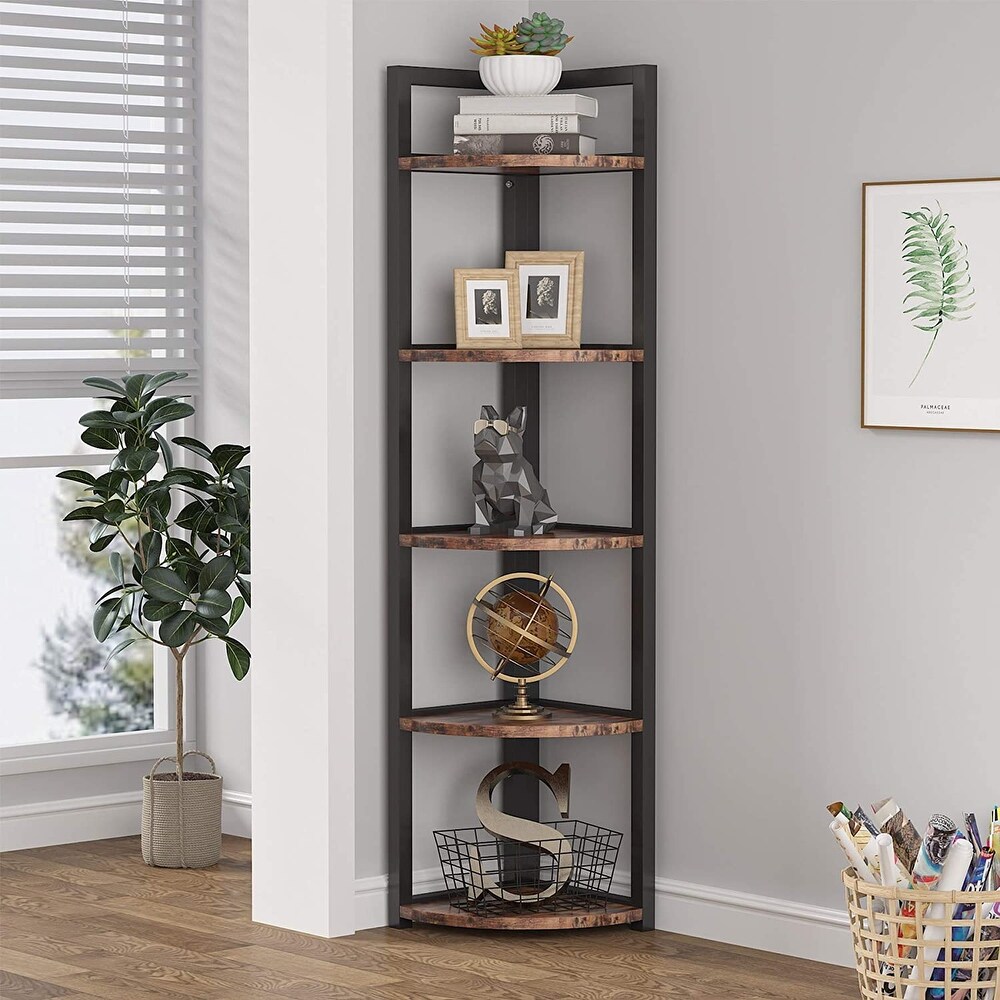 Rustic 5 Tier Corner Shelf Stand Corner Bookshelf Bookcase Plant Shelf