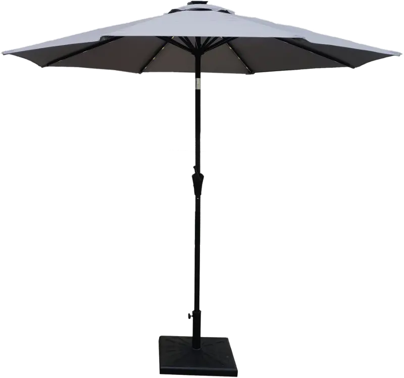 Gray Solar LED Lined 9ft Patio Umbrella