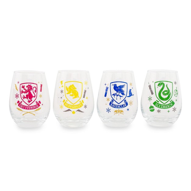 Silver Buffalo Harry Potter Hogwarts House Colors 12 ounce Stemless Wine Glasses Set Of 4