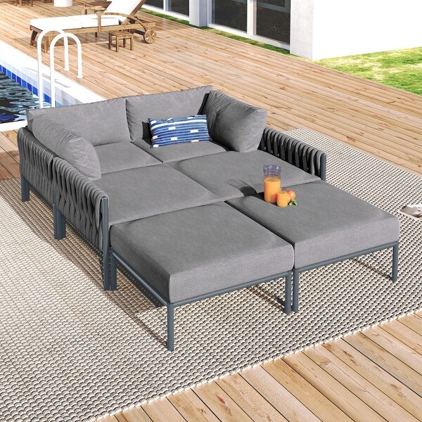 6Pieces Aluminum Patio Furniture Set，Outdoor Conversation Set with Cushions