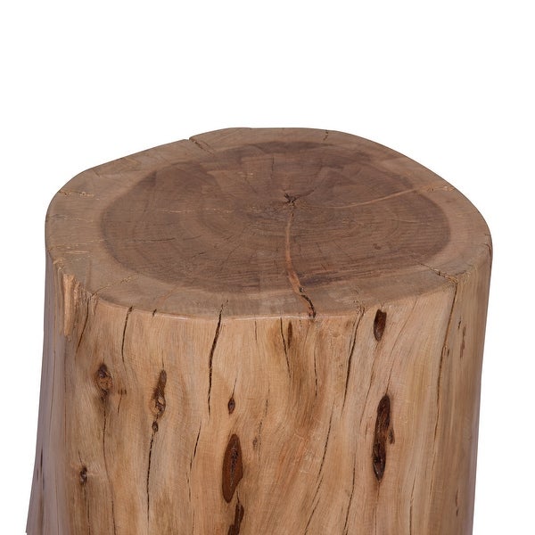 17 Inch Accent Stump Stool End Table， Live Edge Acacia Wood Log with Grain and Knot Details， Natural Brown