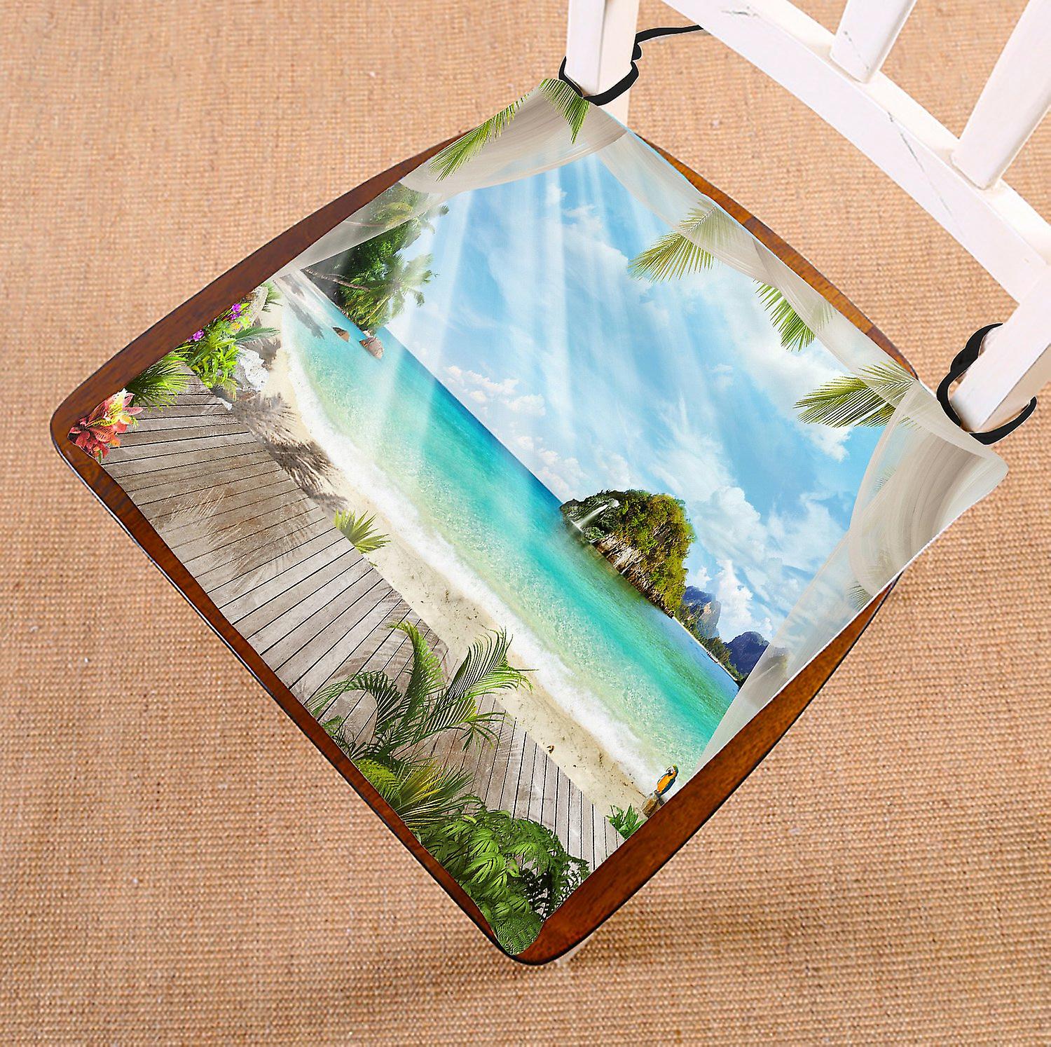 Tropical Seascape Chair Pad， Ocean Island Paradise Beach With The Palm Tree Seat Cushion Chair Cushion Floor Cushion 50x50 Cm