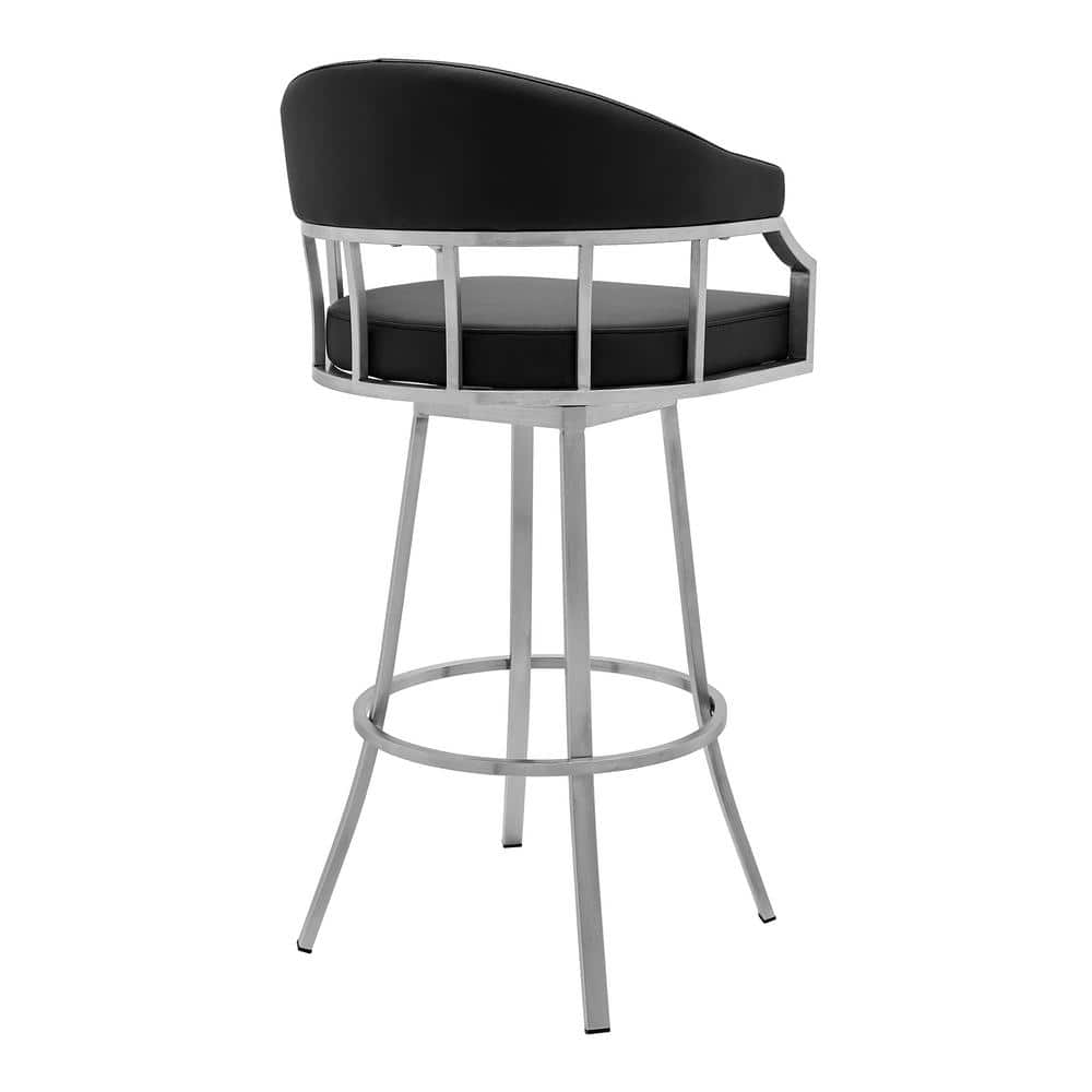 Armen Living Palmdale Brushed Stainless Steel Swivel Modern Faux Leather Bar and Counter Stool LCVLBABSBL26