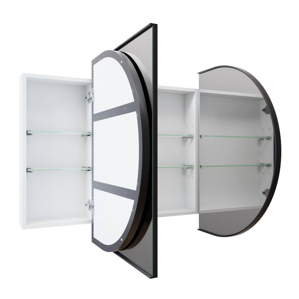 Glass Warehouse Nia 60 in. W x 30 in. H x 5 in. D Black Recessed Medicine Cabinet with Mirror SC3-PL-60X30-B