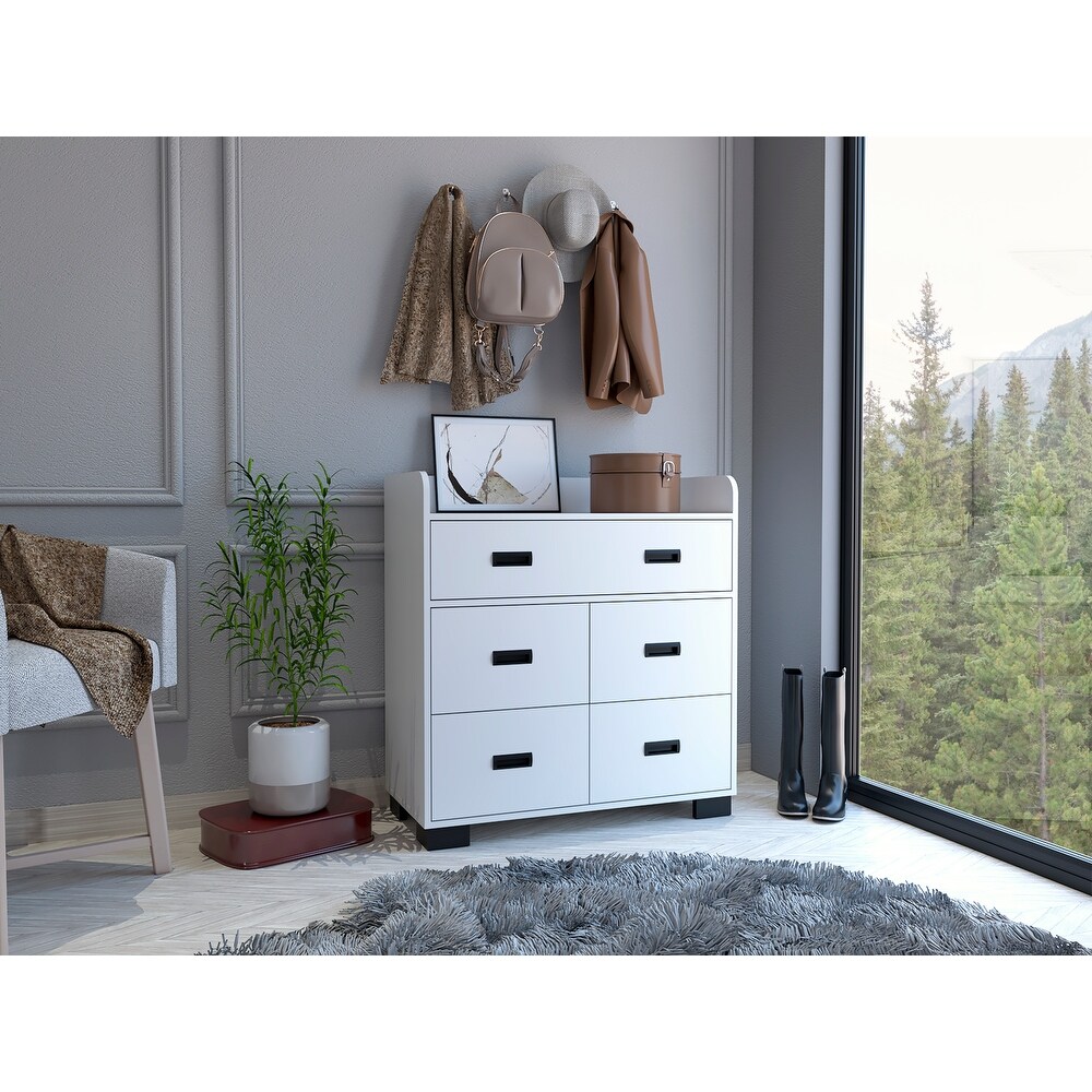 Minimalist Style 5 Drawer Rectangle Dresser  Superior Top  Storage Organizer Dresser  Accent Chests of Drawers for Bedroom