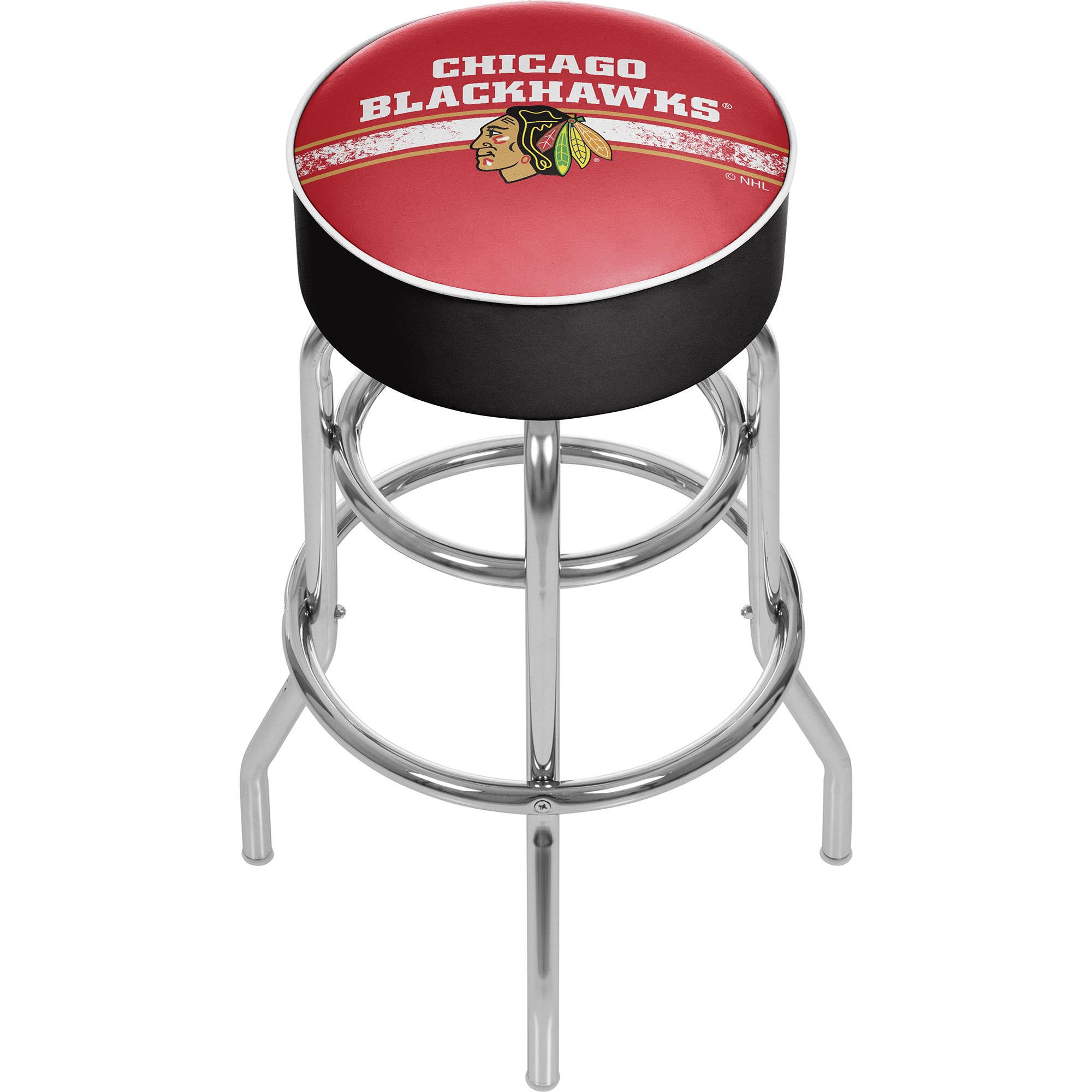 NHL Chrome Bar Stool with Swivel， Chicago Blackhawks