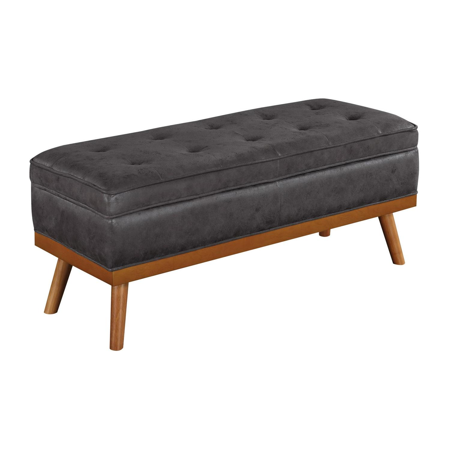 OSP Home Furnishings Katheryn Storage Bench in Charcoal Faux Leather  Crowdfused