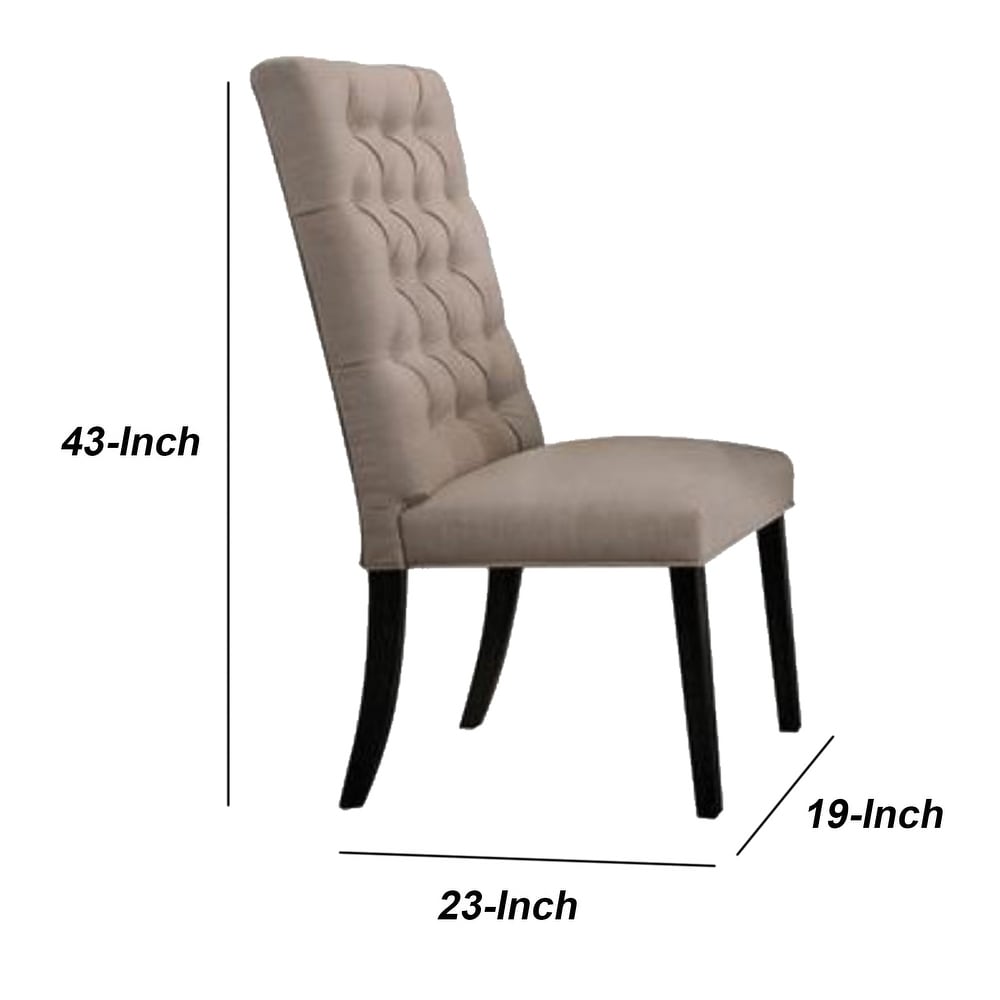 Wooden Dining Side Chair with Button Tufted Back  Set of 2  Tan Brown and Black