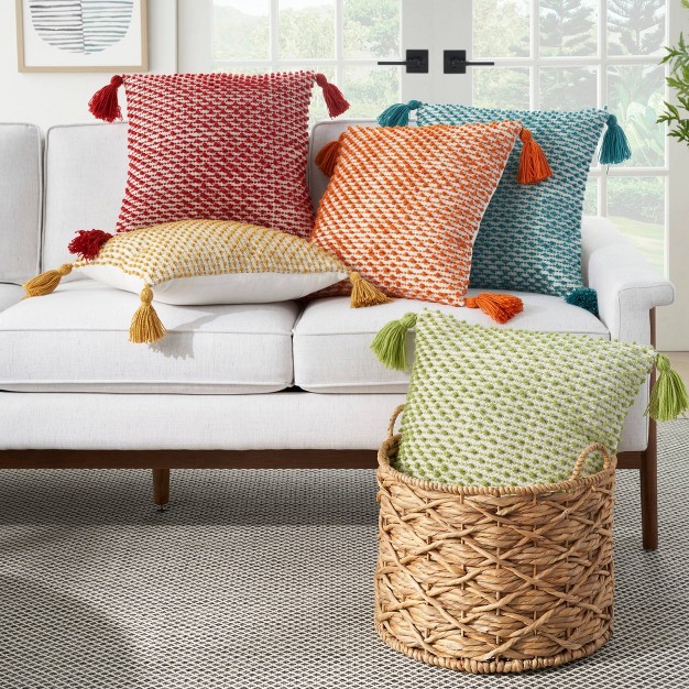 Loops Striped Square Throw Pillow With Tassels Mina Victory