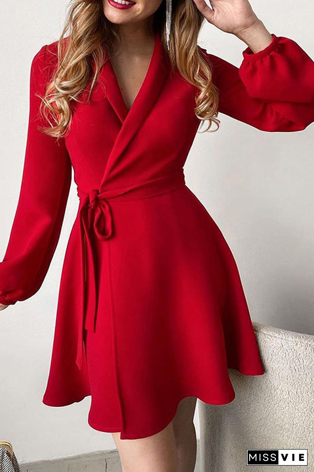 Surplice Neck Long Sleevewrap Mini Dress