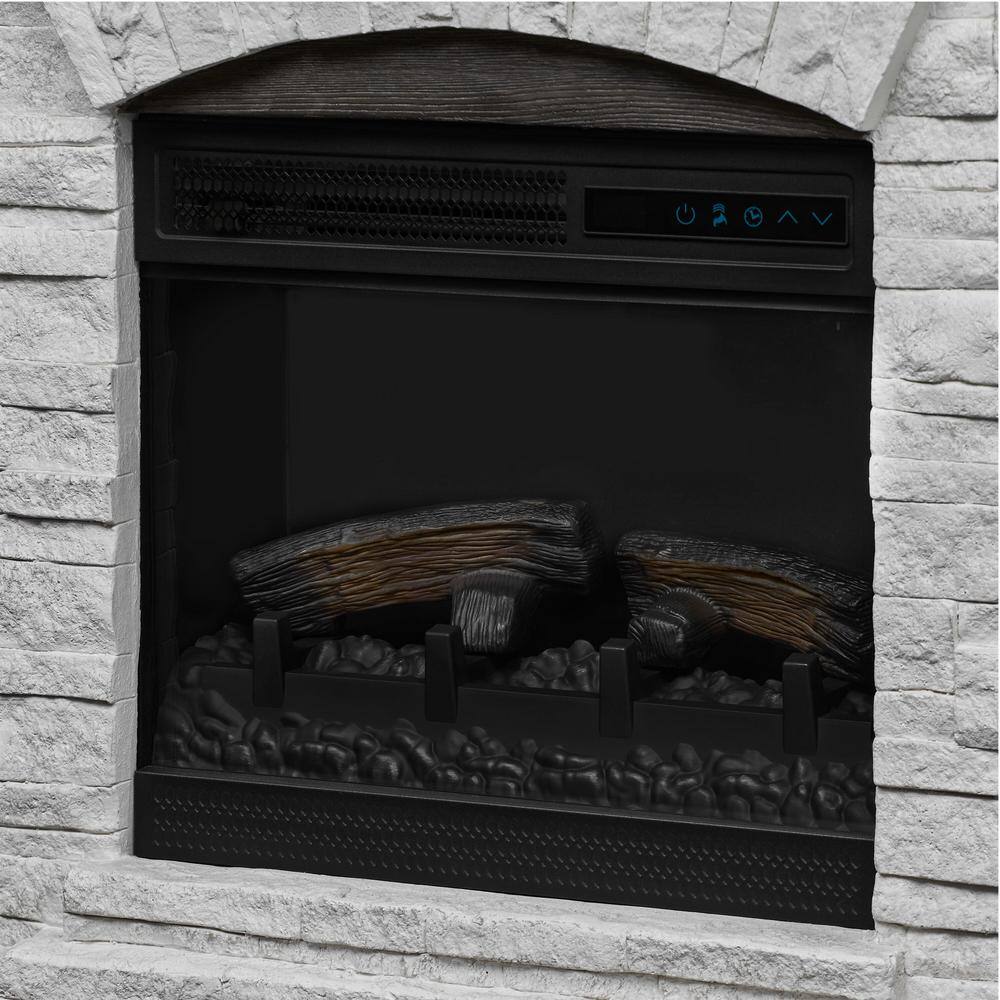 StyleWell Pembroke 40 in. W Freestanding Faux Stone Infrared Wall Mantel Electric Fireplace in White 150878