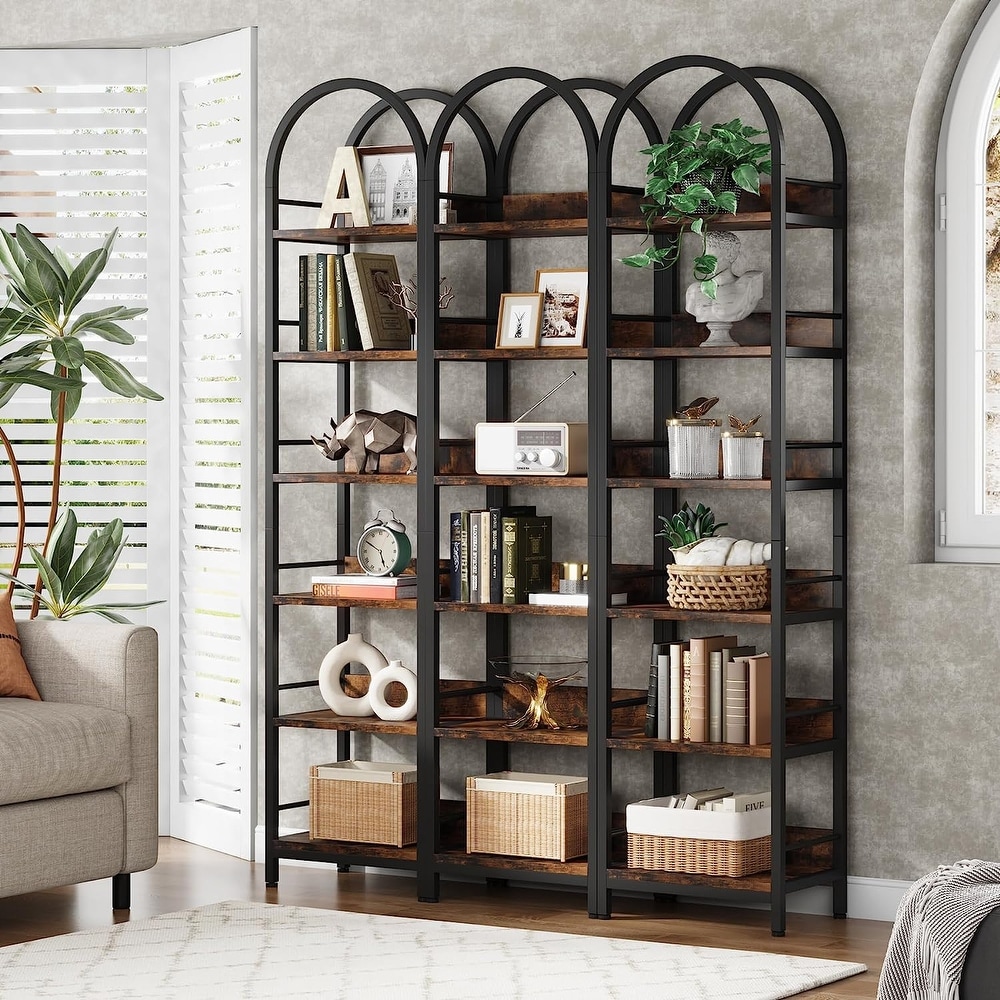 6 Tier Open Bookshelf  Tall Arched Bookcase Narrow Bookshelf