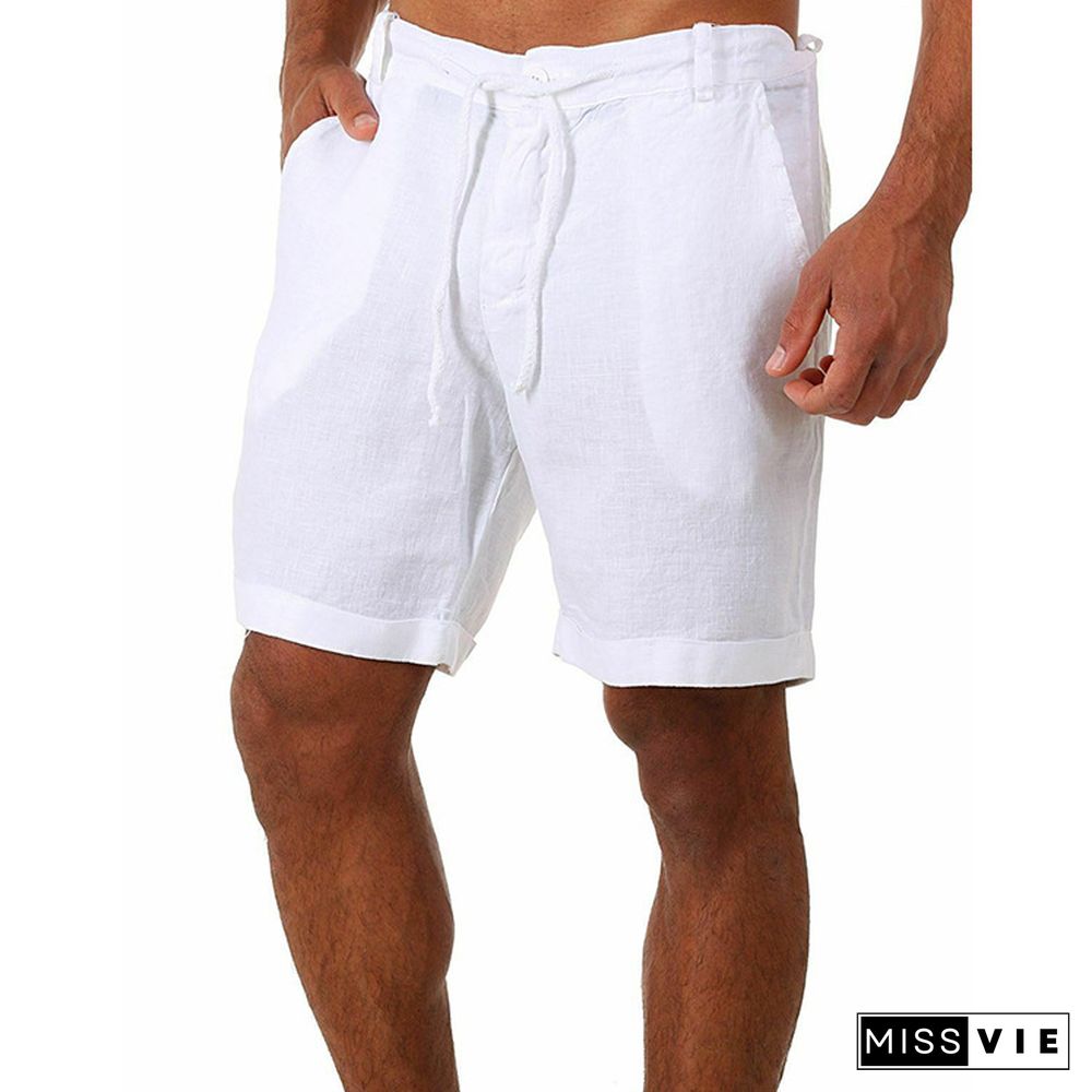 Gentleman Classic Plain Breathable Drawstring Linen Shorts