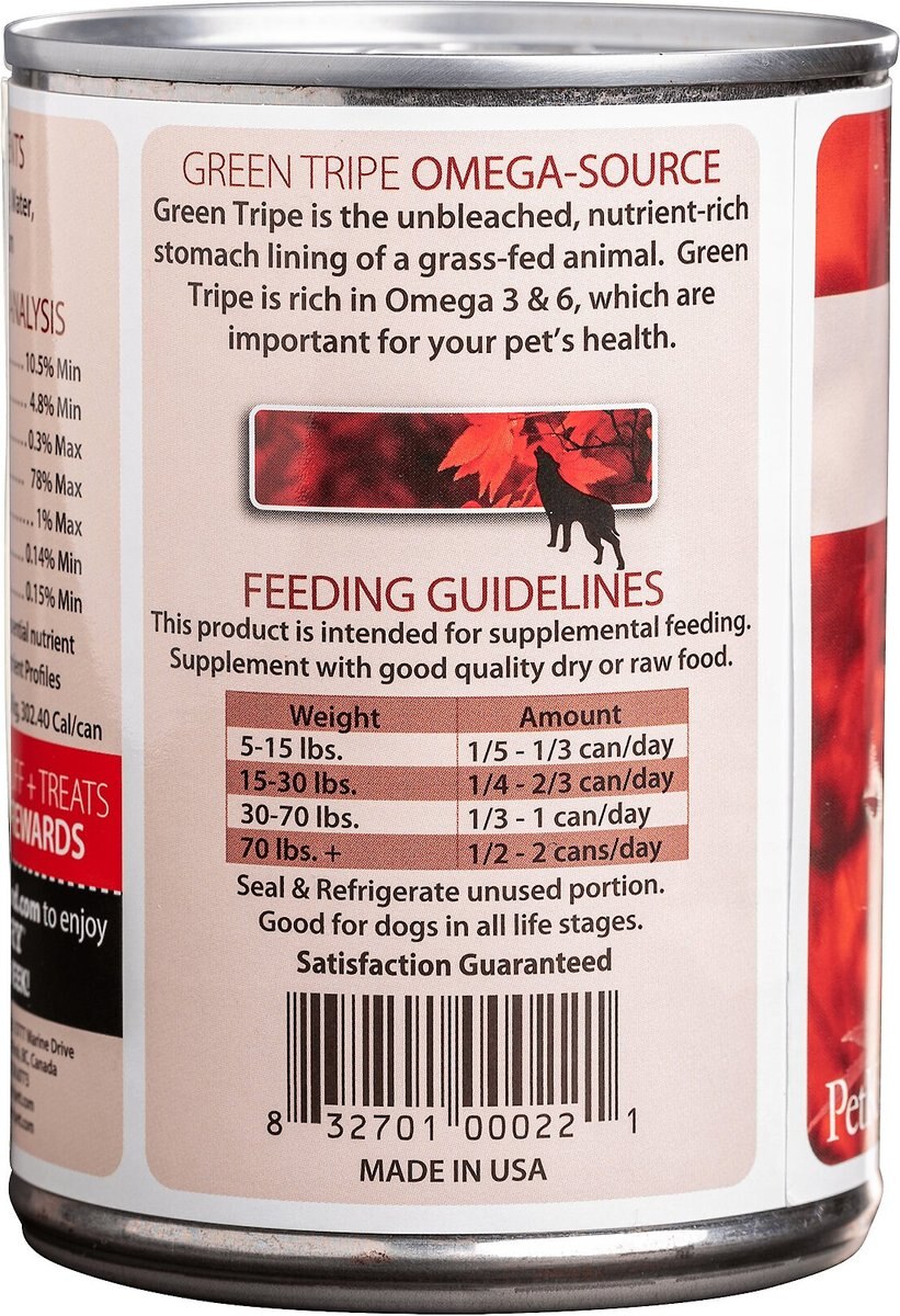 PetKind Tripett Green Venison Tripe Grain- Free Canned Dog Food， 12.8-oz can， case of 12