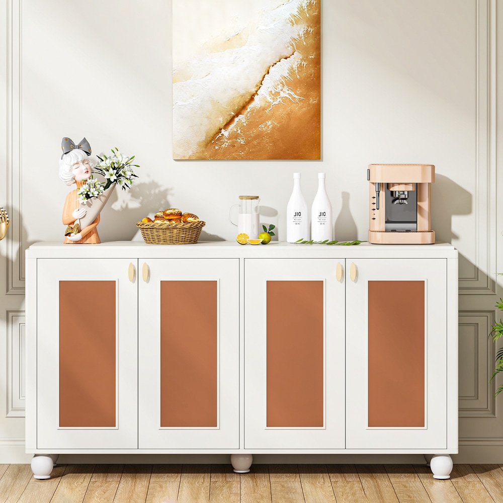 4 Door Sideboard Buffet Cabinet  59 Inch Kitchen Sideboard Storage Cabinet