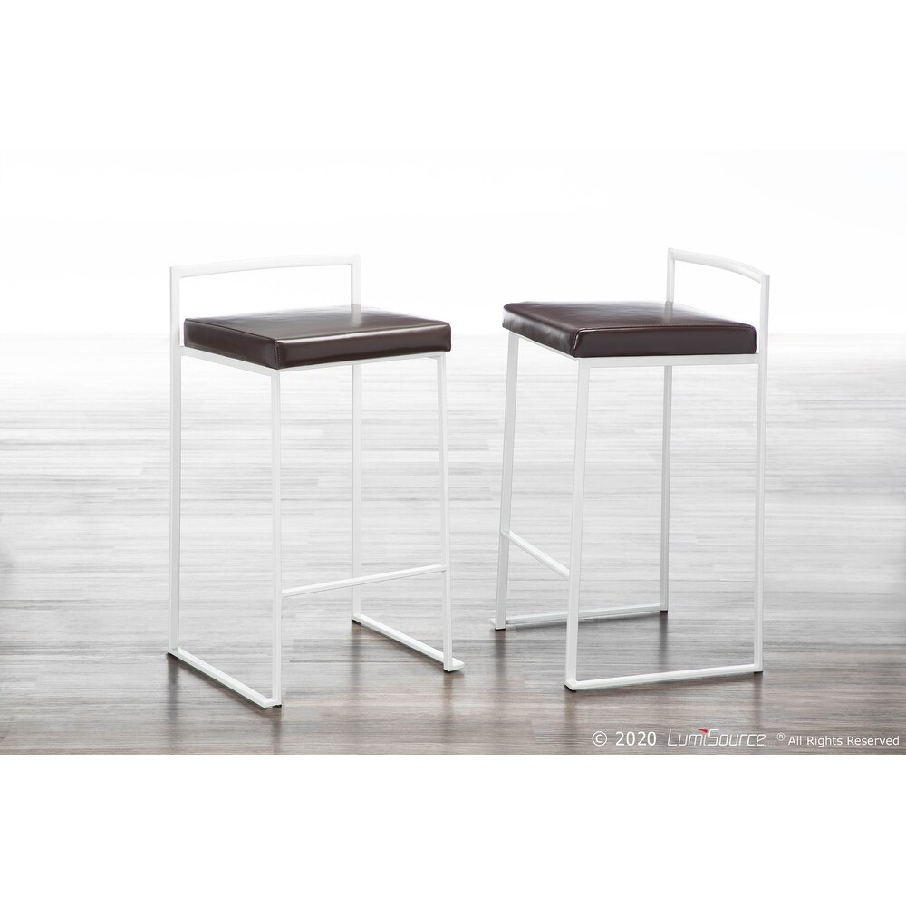 Contemporary Stackable Counter Stool with Faux Leather Cushion   Set of 2