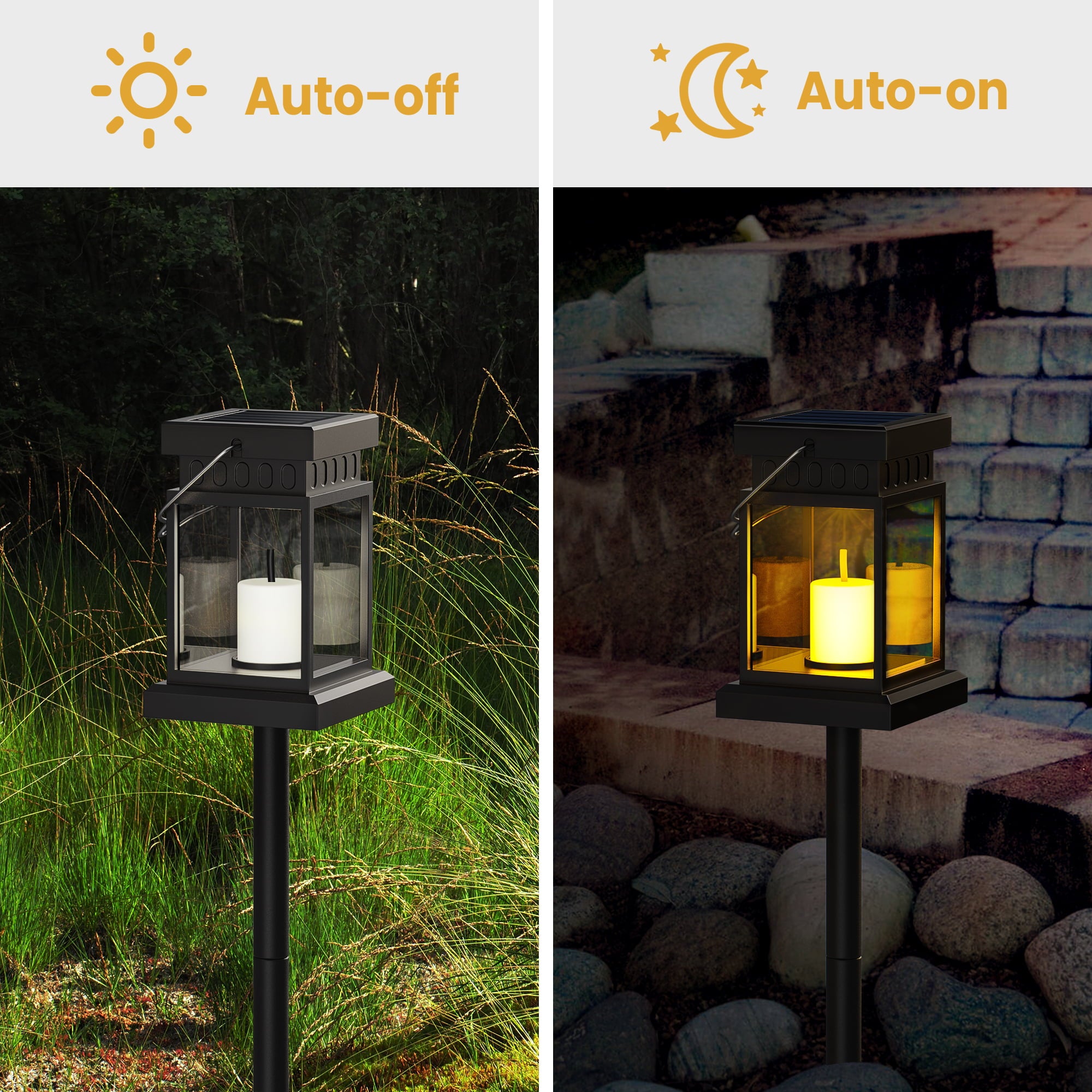 4 Pack Solar Lantern Hanging Outdoor Solar Landscape Lights Solar Pathway Lawn Light 3 in 1 Installation Solar Light for Garden Yard Patio Design - Warm Yellow